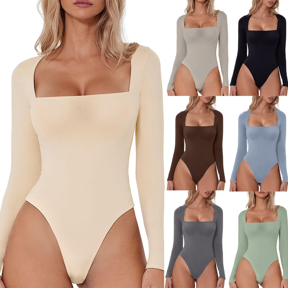 lusailstore - luxe square neck long sleeve bodysuit