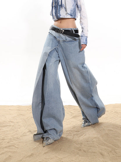 lusailstore - Fake two-piece high-end hot girl denim skirt