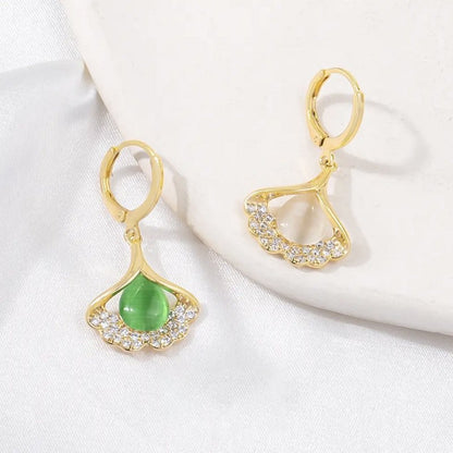 lusailstore - Crystal Ginkgo Leaf Earrings