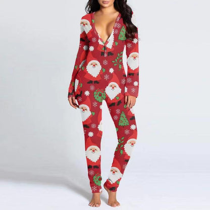 lusailstore - Christmas Button Flap Sexy Jumpsuit For Women