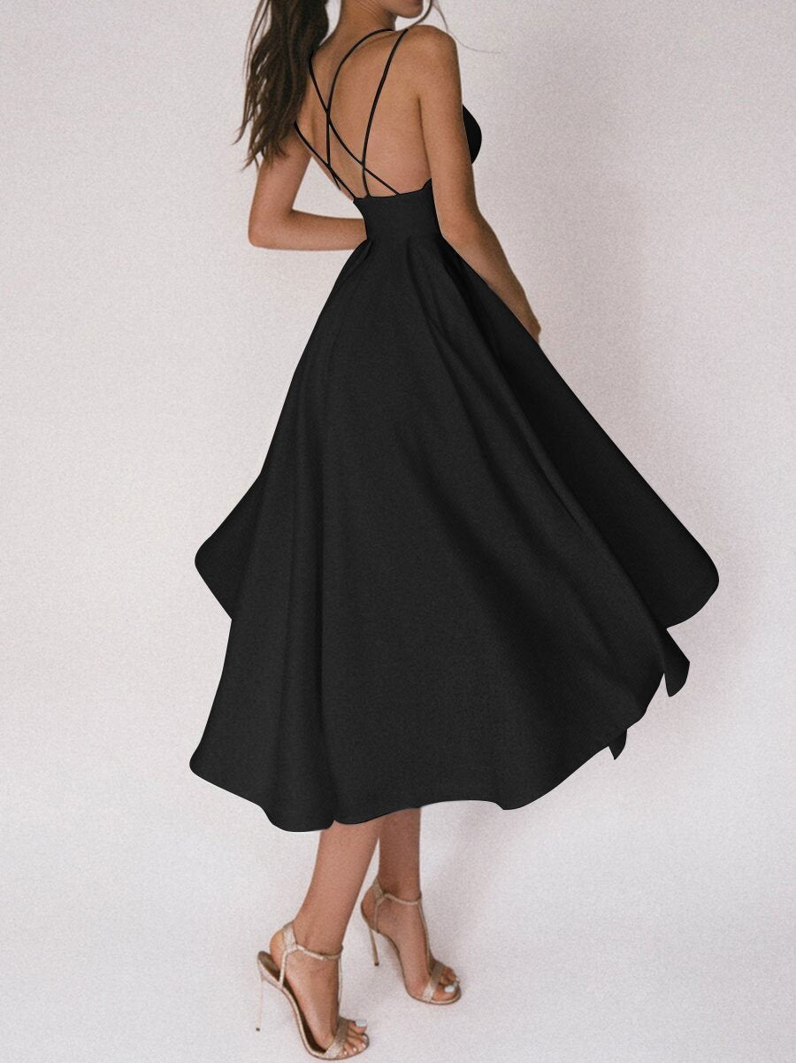 lusailstore- Elegant strappy V-neck dress