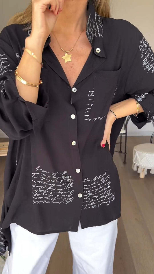 lusailstore - Letter Print Fashion Lapel Shirt