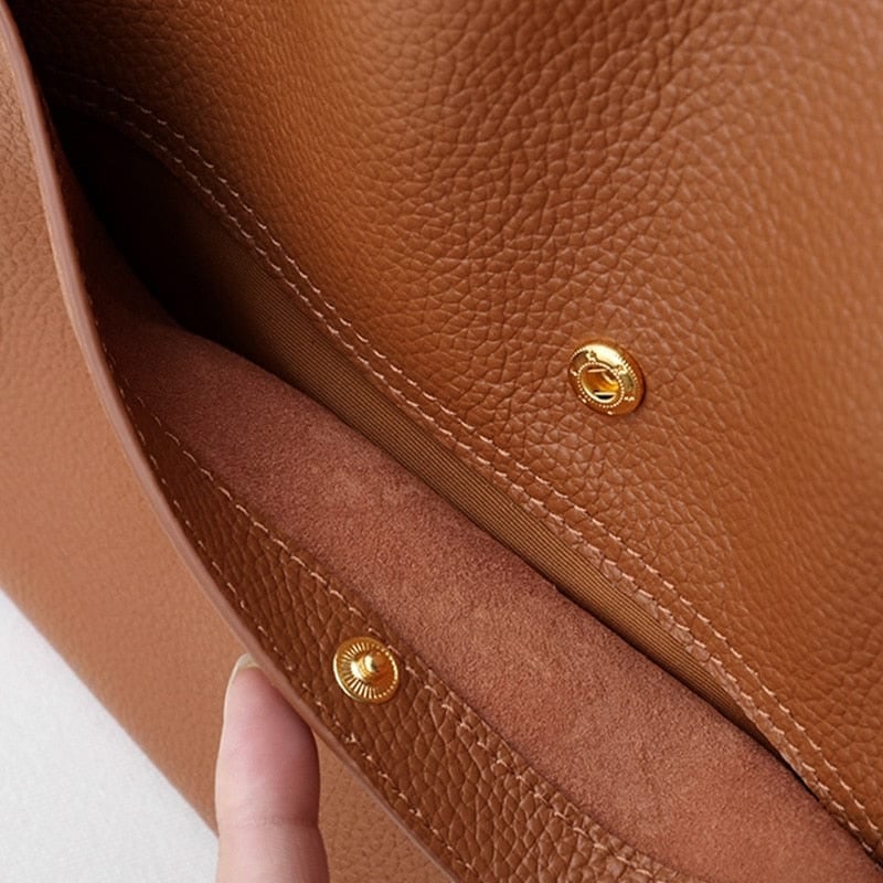 lusailstore - Solid color simple genuine leather shoulder bag