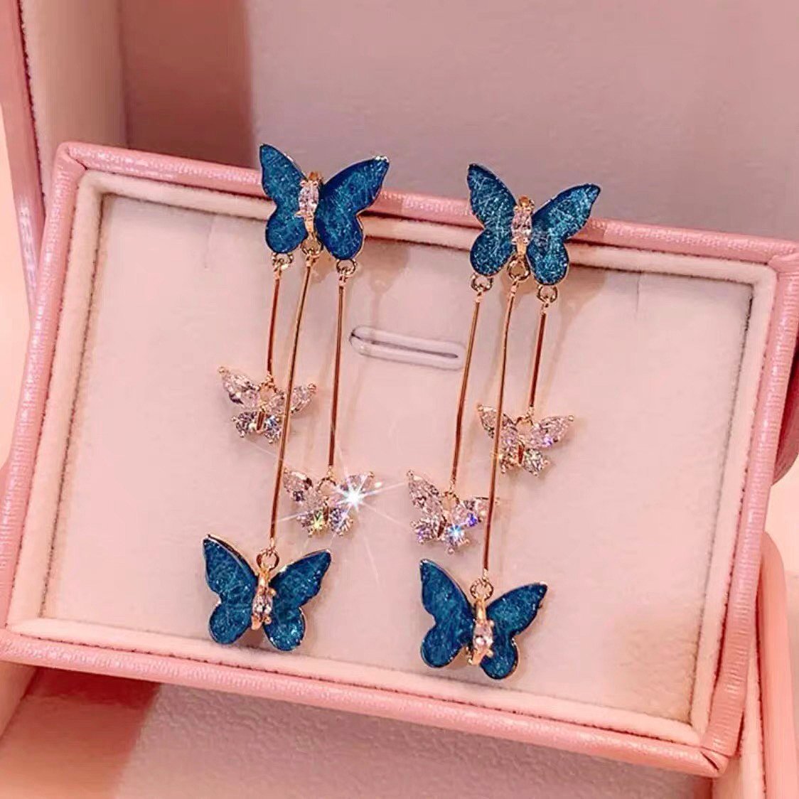 lusailstore - Crystal Butterfly Tassel Earrings