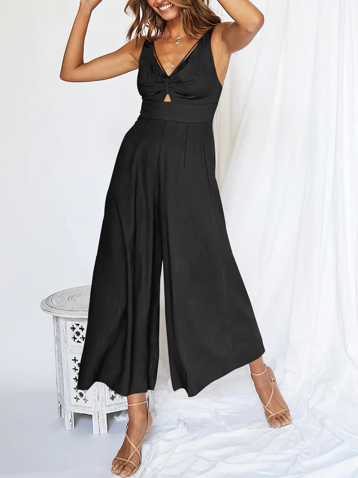 lusailstore - Hot Sales V Neck Cutout High-Waist Jumpsuits