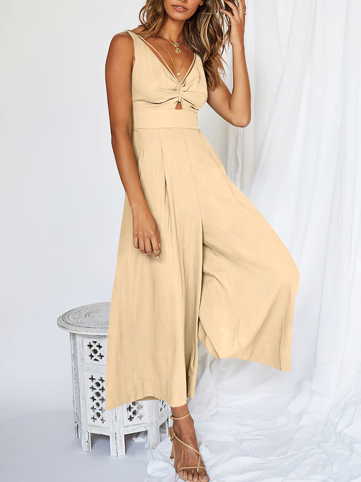 lusailstore - V Neck Cutout High-Waist Jumpsuits