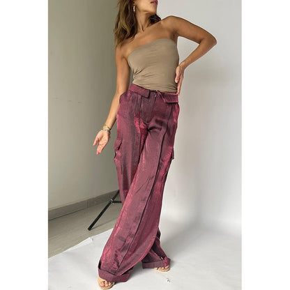 lusailstore - Golden Years Glitter Fabric Drawstring Waist Pocketed Wide Leg Pants