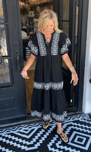 lusailstore - Geometric print patchwork V-neck A-line short-sleeved dress