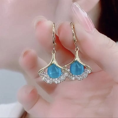 lusailstore - Crystal Ginkgo Leaf Earrings