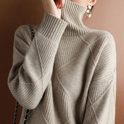 lusailstore - Loose Cashmere Turtleneck Sweater Cardigan