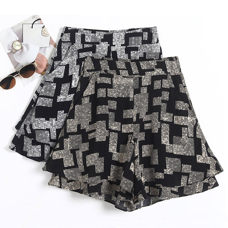 lusailstore-Women's High Waisted Layered Hem Casual Wide Leg Shorts