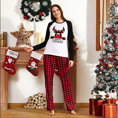 lusailstore -Reindeer Red Plaid Christmas Family Pajamas