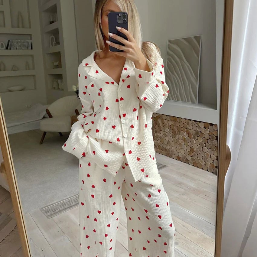 lusailstore - Heart Print Pyjamas Set