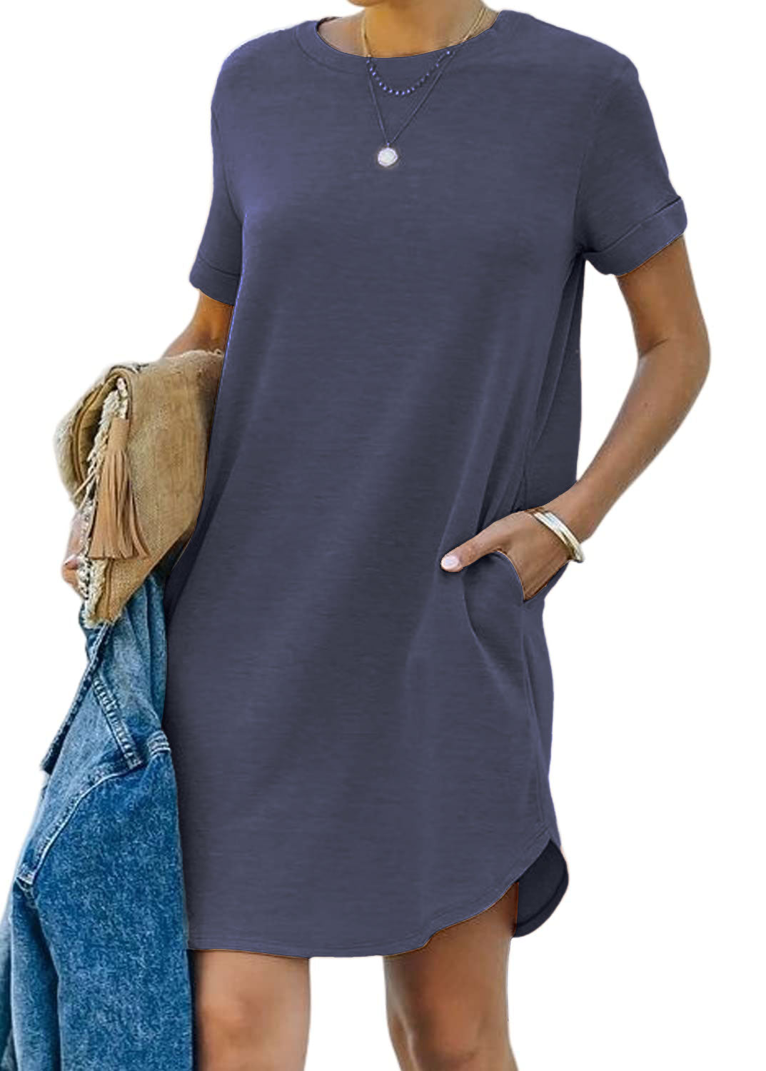 lusailstore - Casual short-sleeved T-shirt dress with pockets