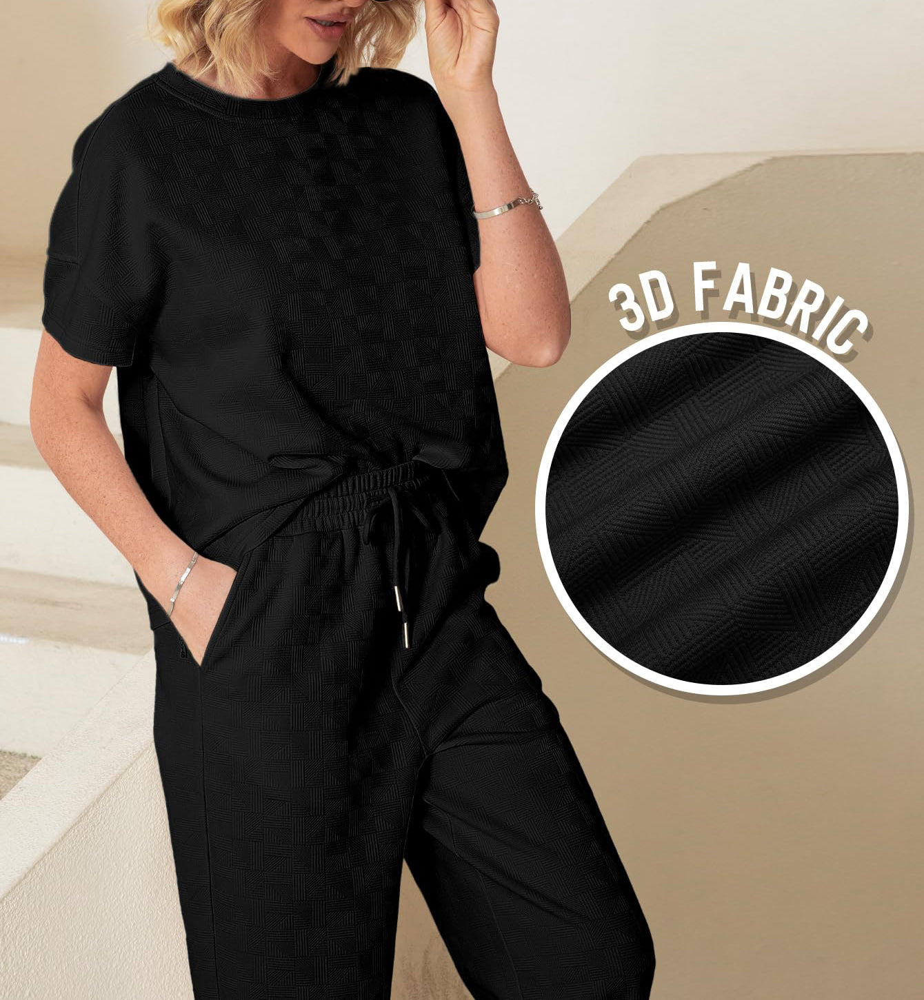 lusailstore - Casual short-sleeved loose top and wide-leg pants suit