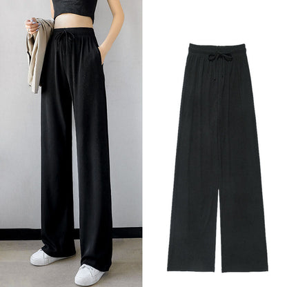 lusailstore - Drawstring Ice Silk Wide-Leg Lounge Pants