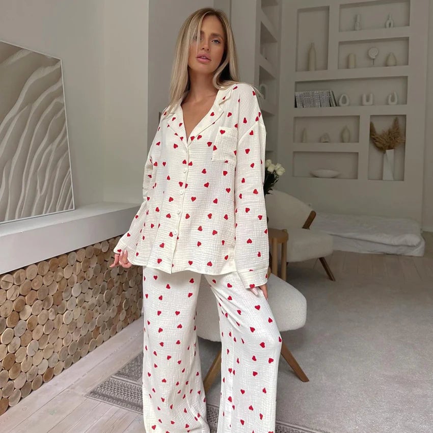 lusailstore - Heart Print Pyjamas Set