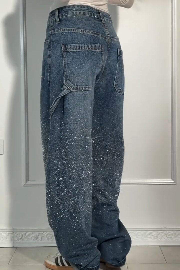 lusailstore - Women's rhinestone harem jeans