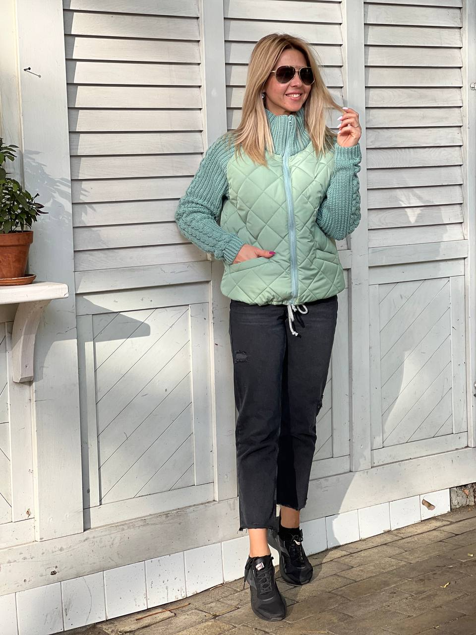 lusailstore -Women's knitted patchwork jacket
