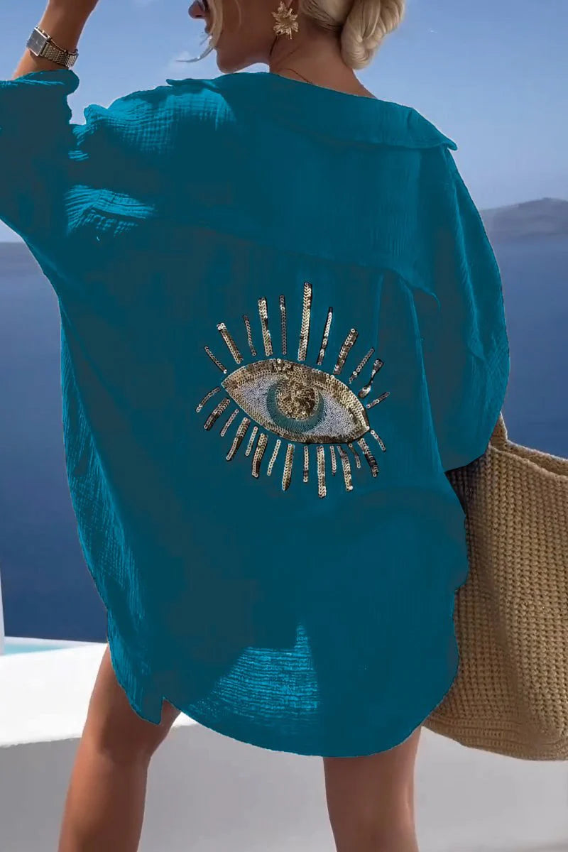 lusailstore - Evil Eye Casual Sequin Beaded Shirt