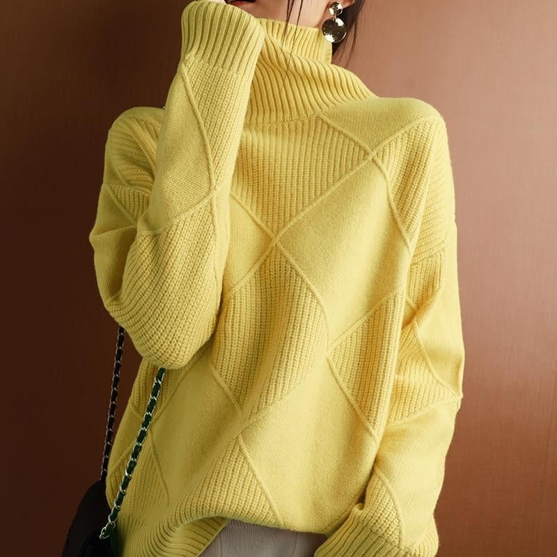 lusailstore - Loose Cashmere Turtleneck Sweater Cardigan