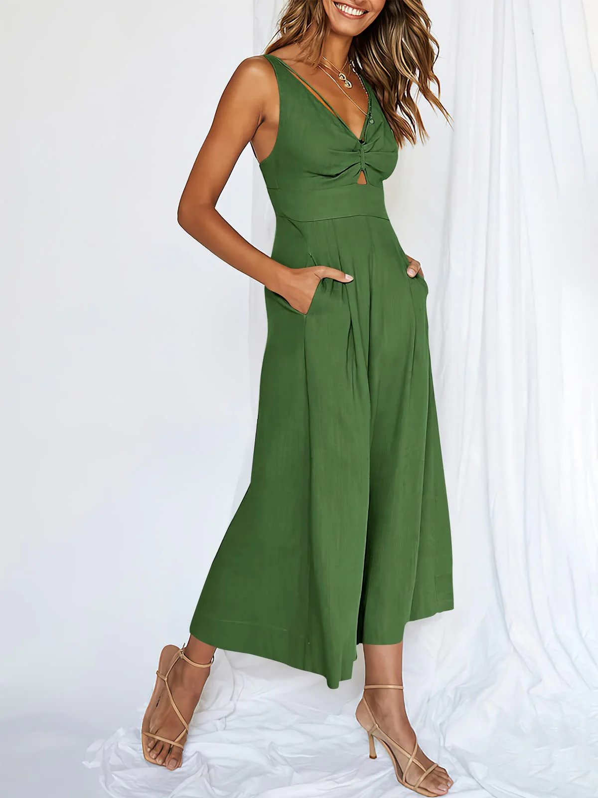 lusailstore - Hot Sales V Neck Cutout High-Waist Jumpsuits