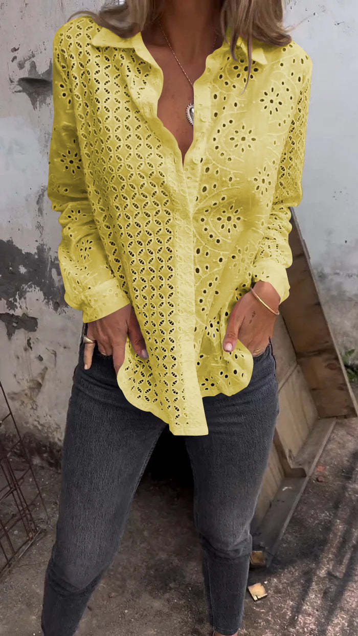 lusailstore - Women's Hollow Out Print Shirt