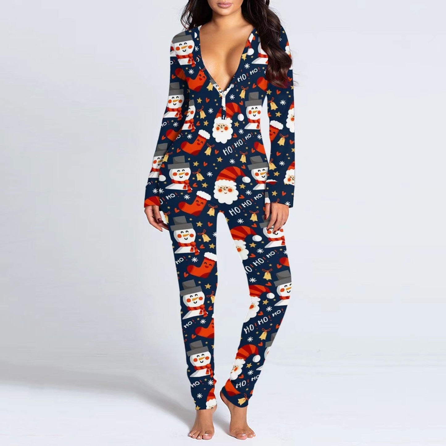 lusailstore - Christmas Button Flap Sexy Jumpsuit For Women