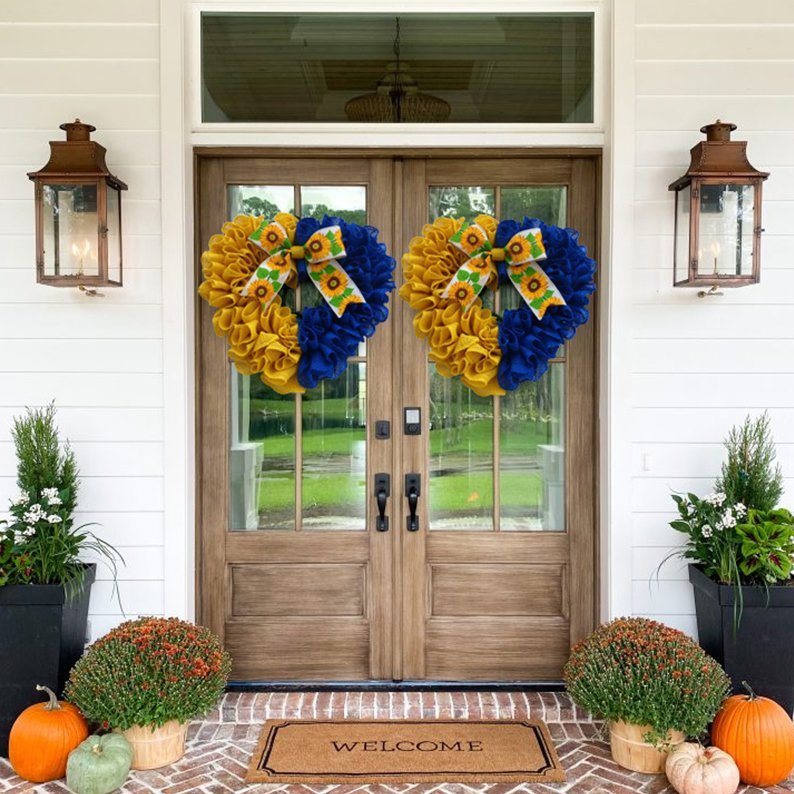 lusailstore - ukrainian flag sunflower front door wreaths