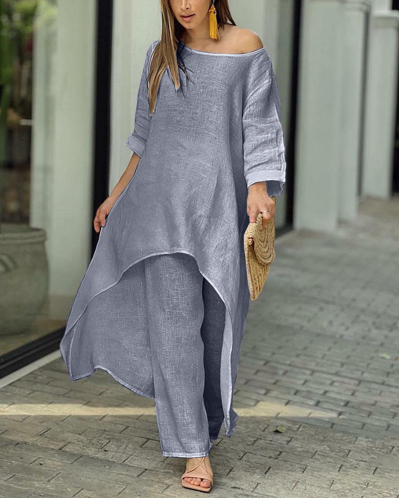 lusailstore - Women's Autumn Elegant Solid Color Loose Casual Cotton And Linen Two-piece Suit