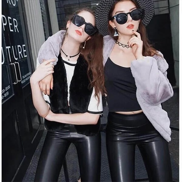 lusailstore - S-shaped PU Leather Leggings