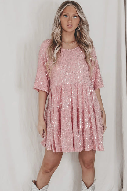 lusailstore- Sequin Baby Doll Dress