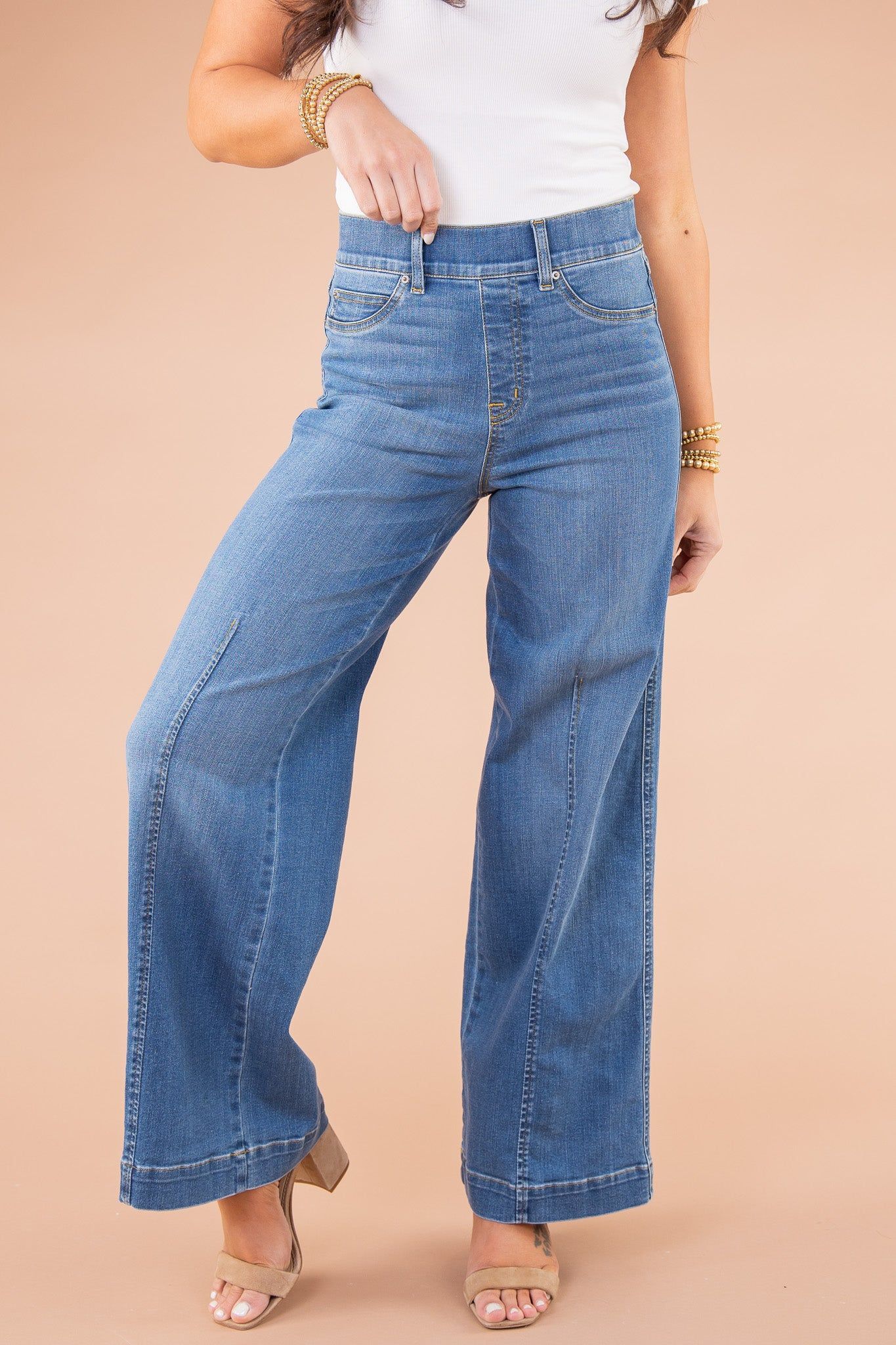 lusailstore - Vintage style sewn front wide leg jeans