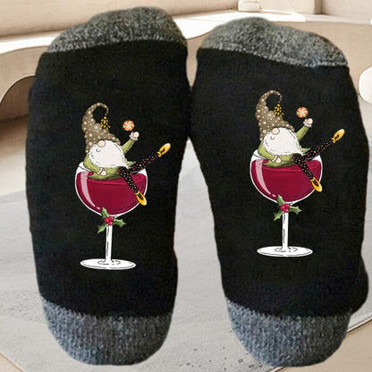 lusailstore - Christmas Gnome Wine Glass Unisex Crew Socks