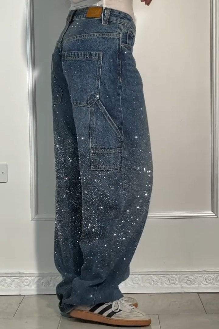 lusailstore - Women's rhinestone harem jeans