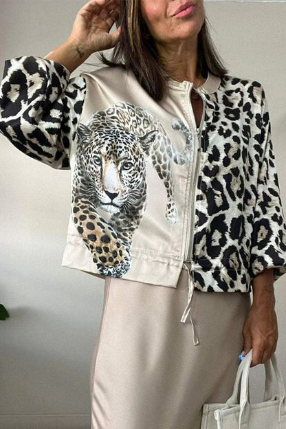 lusailstore - Leopard print drawstring bomber jacket