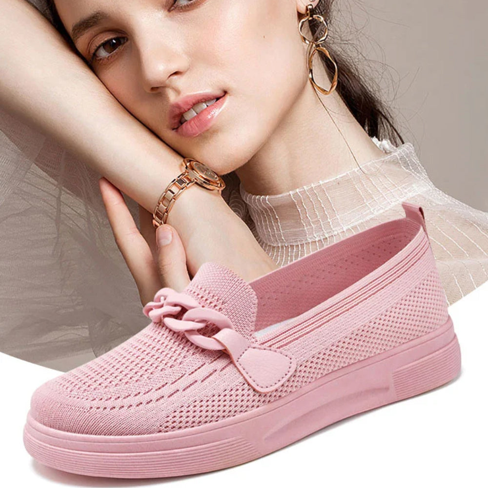 lusailstore - Women's breathable fly knit chain slip-on shoes