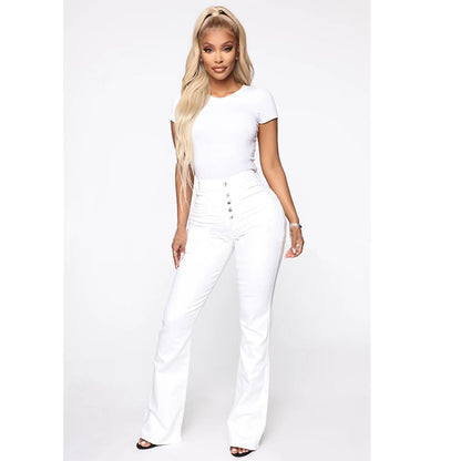 lusailstore - Button Fly Booty Shaping High Waist Flare Jeans