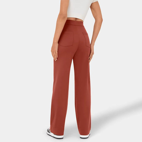 lusailstore - High Waisted Button Multiple Pockets Straight Leg Casual Pants