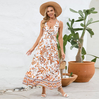 lusailstore - Vintage Floral Print Summer Maxi Dress