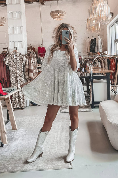 lusailstore- Sequin Baby Doll Dress