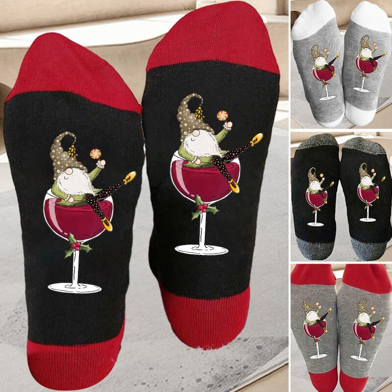 lusailstore - Christmas Gnome Wine Glass Unisex Crew Socks