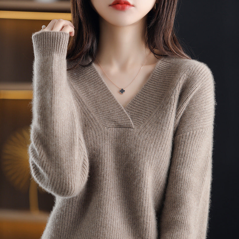 lusailstore-Women's V-neck Cashmere Sweater