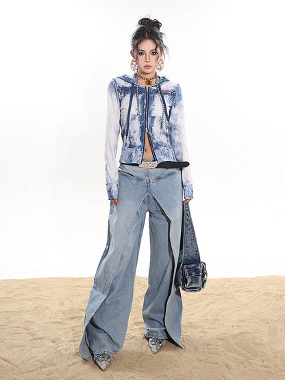 lusailstore - Fake two-piece high-end hot girl denim skirt