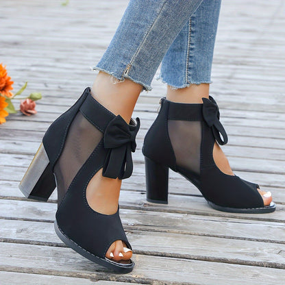 lusailstore- Stylish open toe hollow back zipper high heels