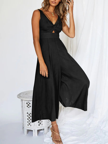 lusailstore - Hot Sales V Neck Cutout High-Waist Jumpsuits