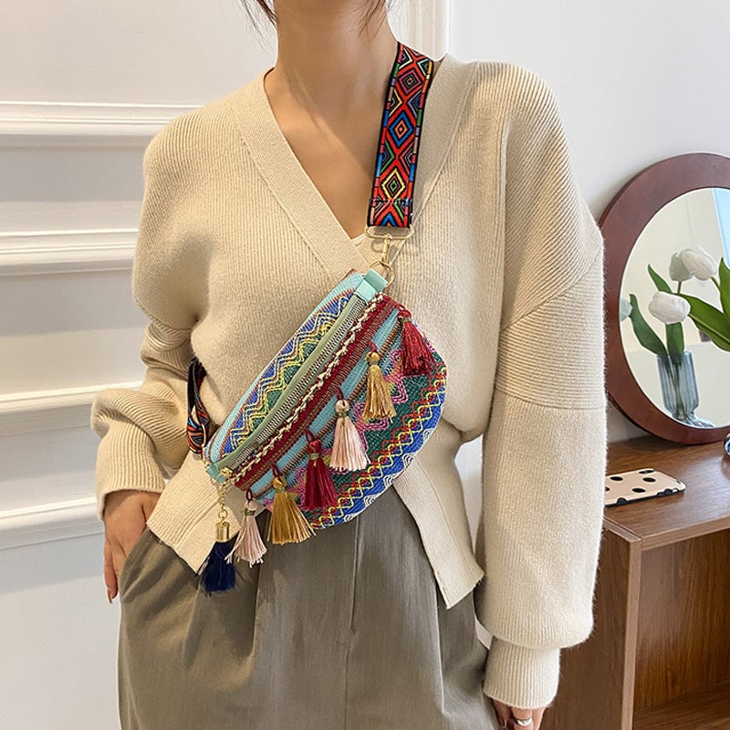 lusailstore - Colorful Woven Waist/Shoulder Bag