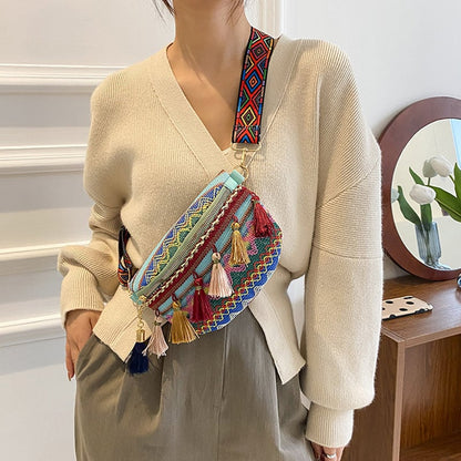 lusailstore - Colorful Woven Waist/Shoulder Bag