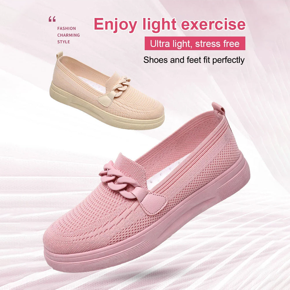 lusailstore - Women's breathable fly knit chain slip-on shoes