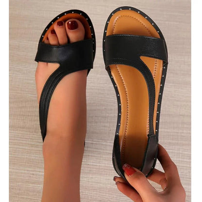 lusailstore- studded open toe flat sandals